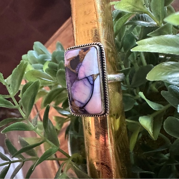 NWT GORGEOUS Purple and Gold Dahlia Sterling Silver 925 Statement Ring • Size: 8 - Picture 6 of 9